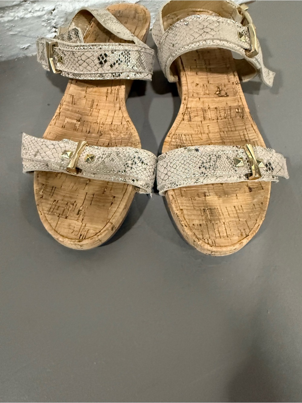 Vaneli Women's Cork Sandals in Light Beige Snake Print